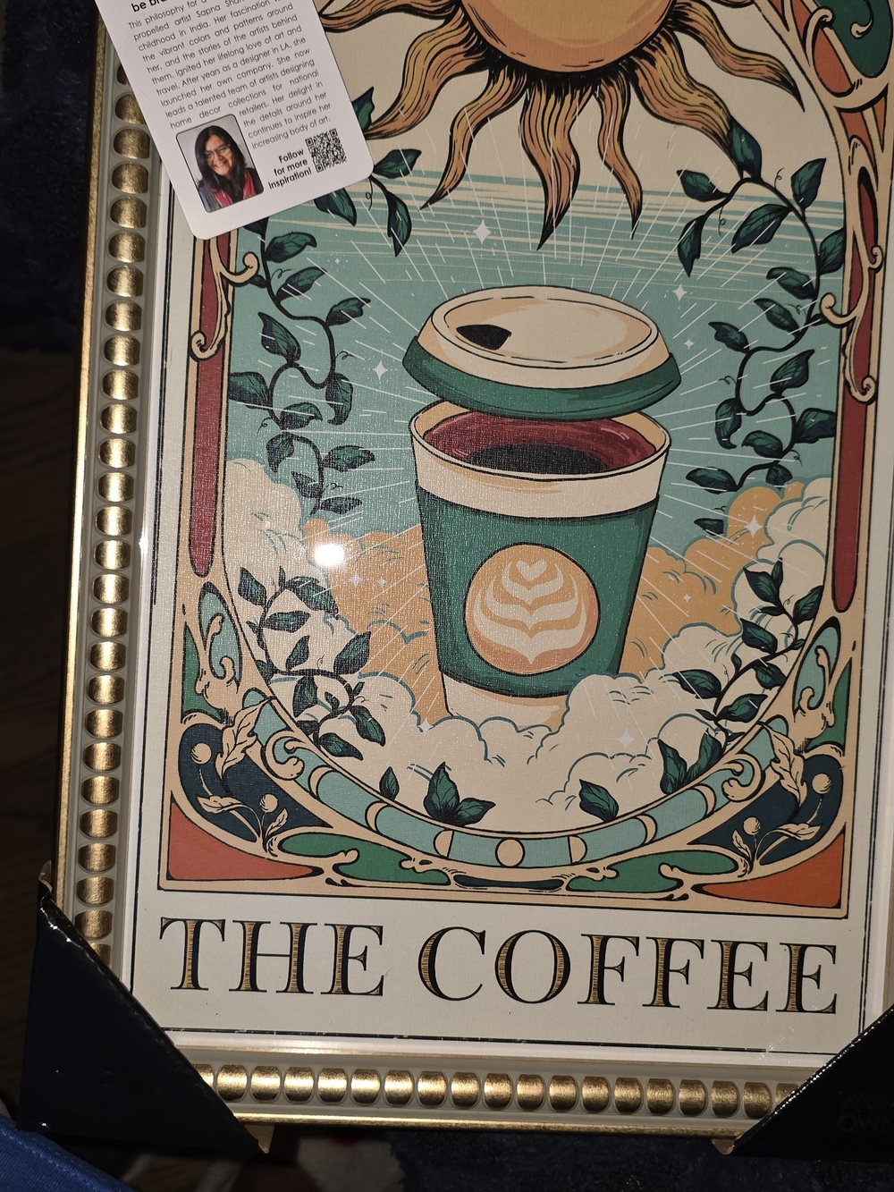 Framed 'The Coffee' Wall Art - Teal, Gold Accent